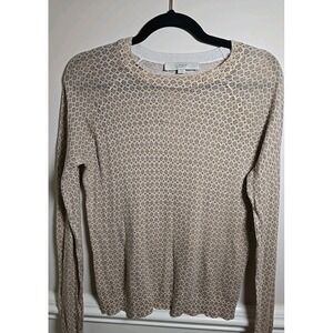 Ann Taylor Loft thin sweater‎ Tan Pink Patterned women's S Light Long sleeve